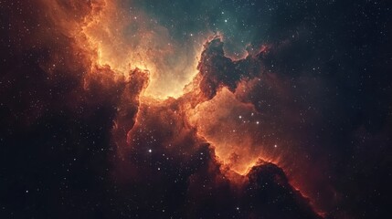 Fototapeta premium Vibrant nebula cloud in deep space, with stars twinkling