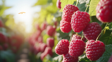 Birds Flying Over Raspberries on a Sunny Afternoon