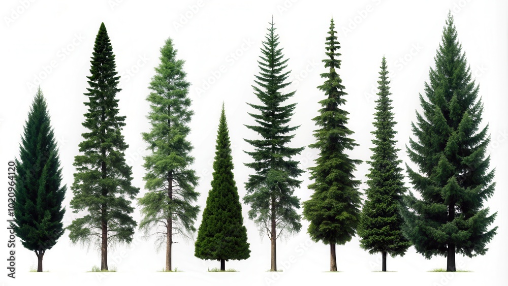 Poster a collection of evergreen trees isolated on white background