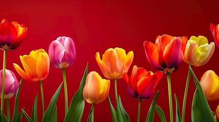 Obraz premium Bright tulips representing spring's arrival, perfect for seasonal designs and festive celebrations..