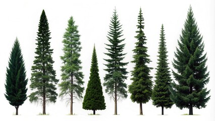 Obraz premium A Collection of Evergreen Trees Isolated on White Background