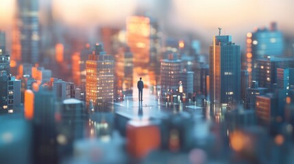 Urban scene with a person standing on the rooftop, great for architecture or urban planning projects