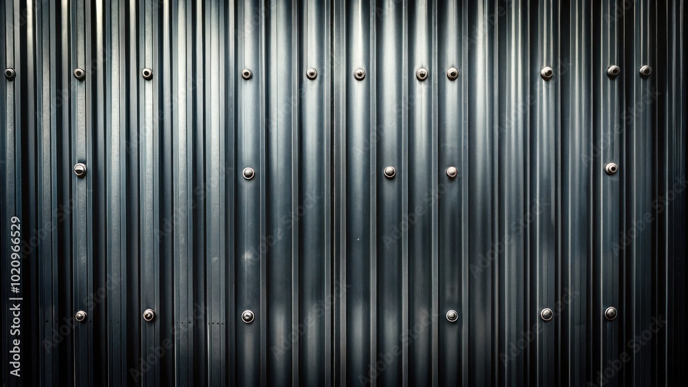 Aufkleber A close-up texture of a metallic wall with rows of vertical grooves and evenly spaced rivets.