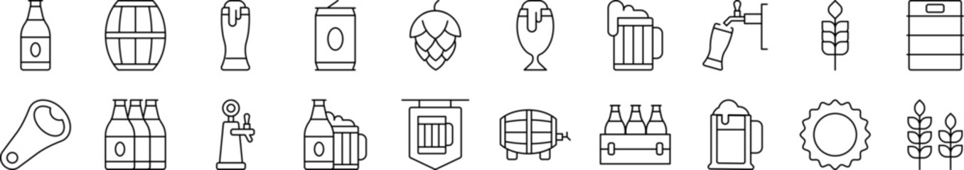 Beer Simple Icon Collection. Editable Stroke. Perfect for Infographics, Articles, Books, Flyers, Banners