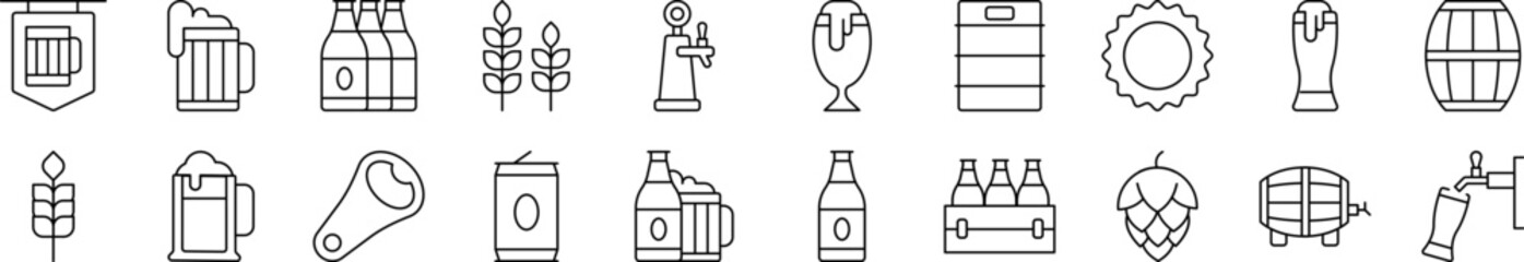 Beer Related Line Icon Collection. Editable Stroke. Perfect for Infographics, Articles, Books, Flyers, Banners