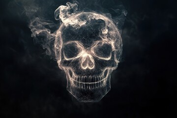 Ethereal smoke skull on dark background with mystery