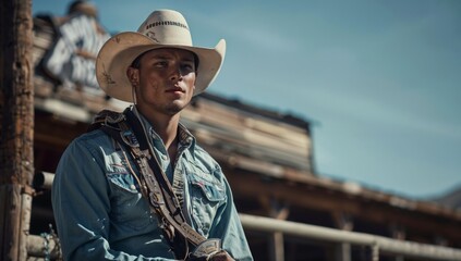 Fototapeta premium Native American Male Rodeo Rider in Action