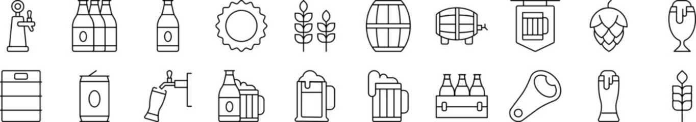 Beer Outline Image Collection. Editable Stroke. Perfect for Infographics, Articles, Books, Flyers, Banners