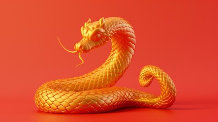 A vibrant 3D illustration of a majestic golden dragon on a bold red background, symbolizing power and grace.