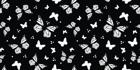 Vector seamless background black and white. Black white butterflies for decoration paper. Abstract illustration of insects. EPS 10