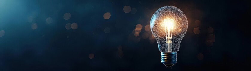 Glowing light bulb emitting bright light against a dark background, symbolizing ideas and innovation.