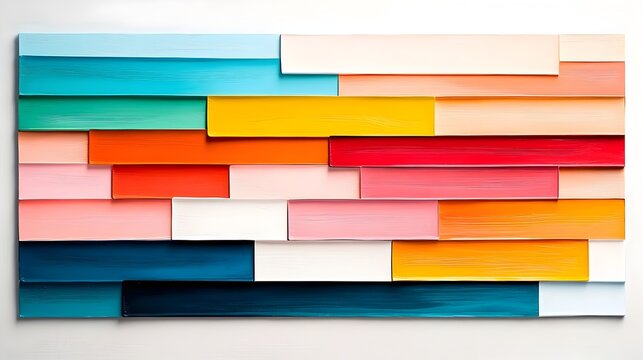 A dynamic abstract artwork featuring a captivating kaleidoscopic arrangement of bold vibrant horizontal stripes in a diverse palette of warm and cool tones rendered with a masterful