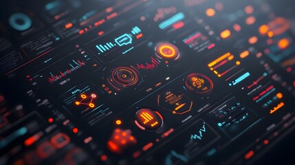 Obraz premium Captivating digital data visualization with sleek neon lit control panels luminous graphs and charts and a futuristic holographic user interface This innovative