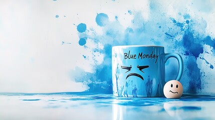 Blue Monday cartoon illustration with sad face,generated with AI.