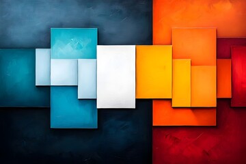 A contemporary abstract landscape painting featuring a striking composition of horizontal color bars in a vivid complementary color scheme bold brushstrokes and dynamic texture creating an expressive