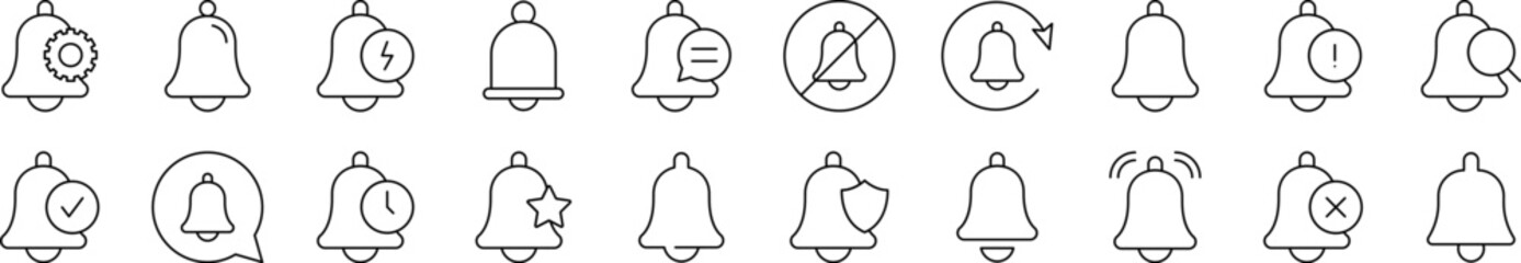 Ring, Bell Related Line Icon Collection. Editable Stroke. Perfect for Infographics, Articles, Books, Flyers, Banners