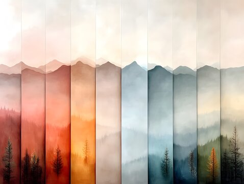 A serene and contemplative abstract landscape depiction featuring subtly blended horizontal color swathes in a muted earthy palette rendered in a loose