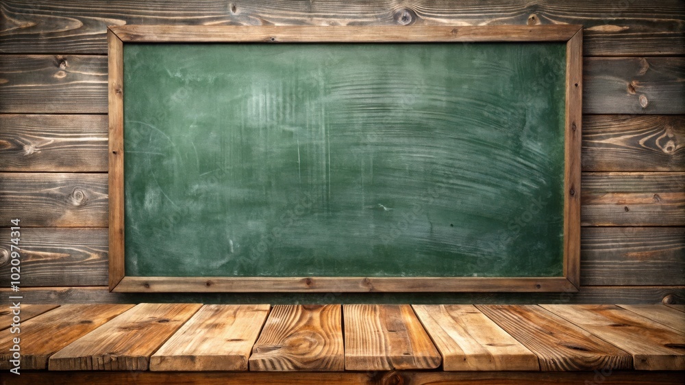Aufkleber rustic wooden table with a green chalkboard backdrop, perfect for showcasing products or displaying 