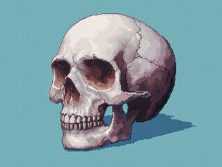Obraz premium Pixel Art Skull Rendition on Blue Background