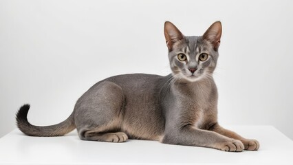 Portrait of Blue abyssinian cat on grey background