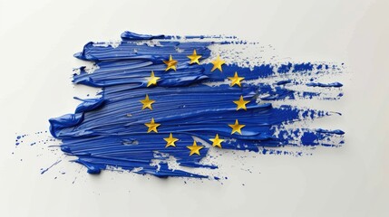 smear of paint in the form of the flag of European Union close-up on a white background
