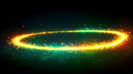 Glowing ring with sparkles on dark green background.