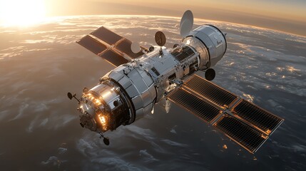 Carbonneutral space station, futuristic clean energy in space, 3D illustration