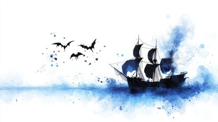Obraz premium Mysterious Sailing Ship in Stormy Seascape at Night