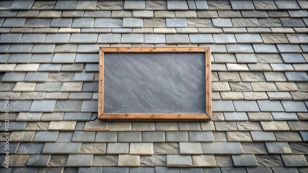 Aufkleber A framed slate board with a blank surface set against a textured backdrop of overlapping slate tiles