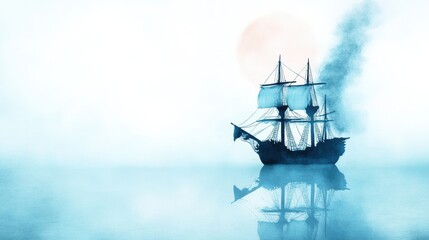 Obraz premium Majestic Tall Ship Sailing Through Misty Ocean Waves