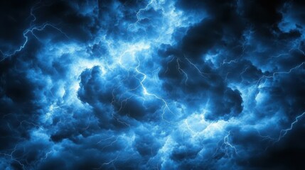 A dramatic scene showcasing swirling, dark blue clouds illuminated by electric flashes. This striking image captures an ominous and powerful atmosphere, perfect for Halloween themes.