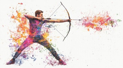 Precision in Motion: Archery Target Hit by Arrow in Watercolor Style