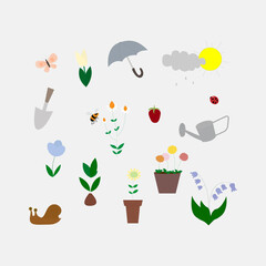 Drawings-of-flowers-and-insects -garden-composition.Vector-illustration
