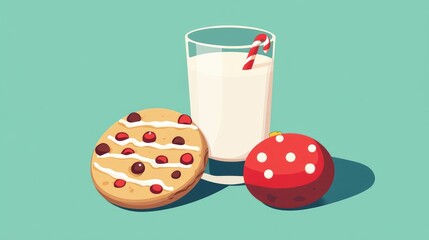 Christmas cookies and milk flat design side view Santa's snack time theme animation Complementary Color Scheme 