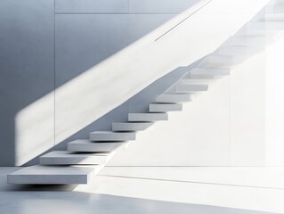 Fototapeta premium White concrete staircase against a white wall.