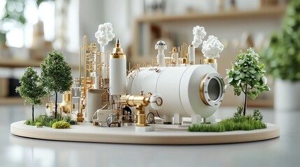 Green hydrogen production plant, ecofriendly energy innovation, 3D illustration