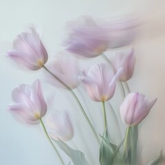 Naklejka premium Soft pink tulips with green stems.