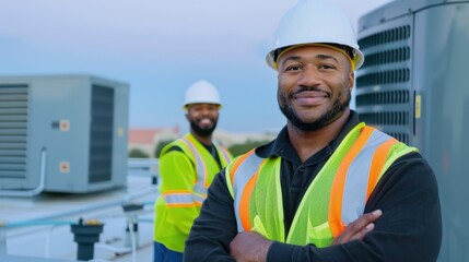 Confident HVAC Technicians in Safety Gear Outdoors