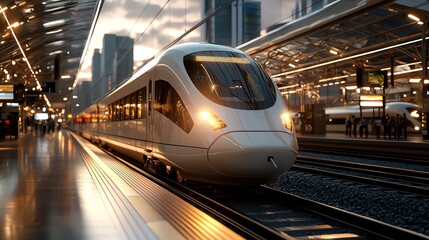 Naklejka premium Solarpowered highspeed trains, sleek modern design, 3D illustration