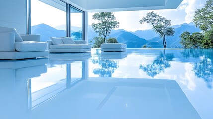 Fototapeta premium Minimalist living room with white walls, modern furniture, and uncluttered layout