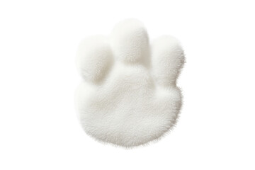 A single cat paw print with defined toe pads and claws on a bright white surface, emphasizing its detail and texture