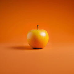 A shiny yellow apple stands out against a vivid orange backdrop.