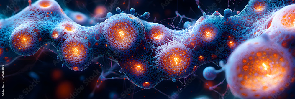 Poster breathtaking microscopic image showcasing the intricate and vibrant structures of cells,microorganis