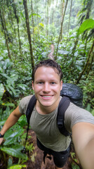 Smiling Hiker in Amazon Rainforest Selfie