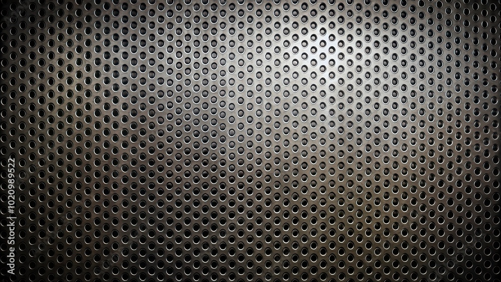 Poster a metallic surface with a geometric pattern of circular holes