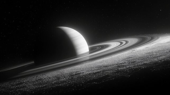The rings of Saturn casting shadows on the planet surface - Powered by Adobe