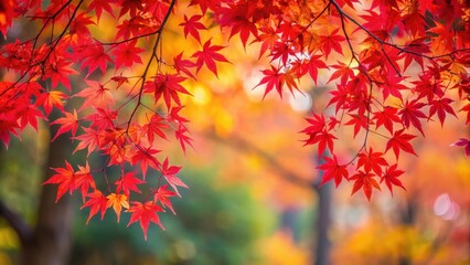 Crimson Maple Leaves Against a Blurred Background of Autumn Colors