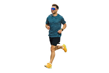 Man Jogging in a Park During Daytime Wearing Sunglasses and Athletic Wear While Enjoying Outdoor Exercise