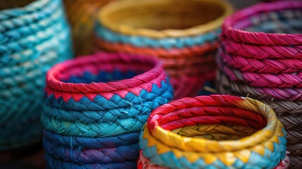 Handmade Basket Making, vibrant colors, close-up, creative process, photography