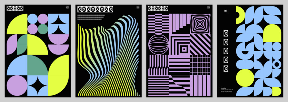 Set of retrofuturistic posters. Abstract Backgrounds with geometric shapes.